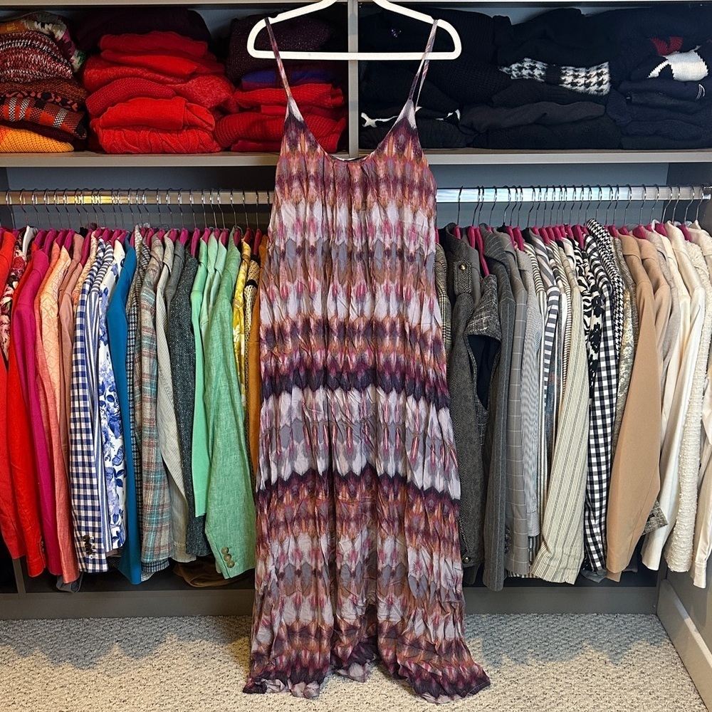 Nicole Miller pink/gray print adjustable strap scoop neck maxi dress size M